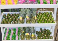 The attractive fruit display of Pink Organics.